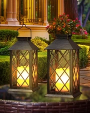 Solar Lanterns Outdoor Waterproof, 2 Pack 14" Solar Lantern with Glass Retro ...