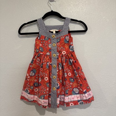 Matilda Jane 4 High Road Passport Travel Red Orange Blue Gingham Dress Camp