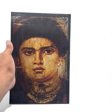 Fayum Portrait Style Painting Vintage Egyptian Gold Dark Art Panel