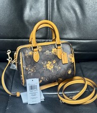 NWT Coach Mini Rowan Crossbody Bag Signature Canvas Floral CCF31 Walnut/Yellow