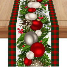 Linen Red and Green Buffalo Check Christmas Table Runner 36 Inches Long Farmhou