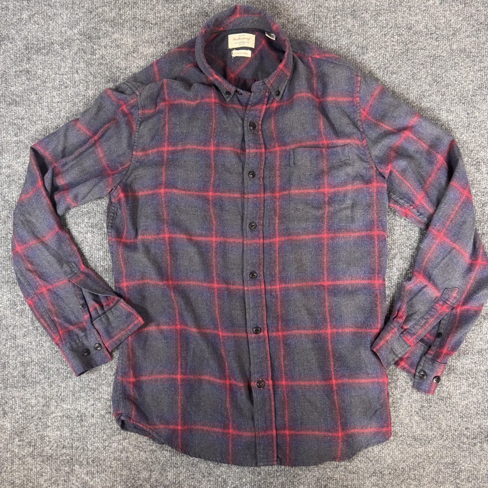 Weatherproof Vintage Luxe Flannel Plaid Button Down Shirt Men M Red & Grey