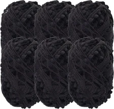 JubileeYarn Fishnet Pom Yarn - 50g Mini Bonbons - Black - 6 Skeins, 