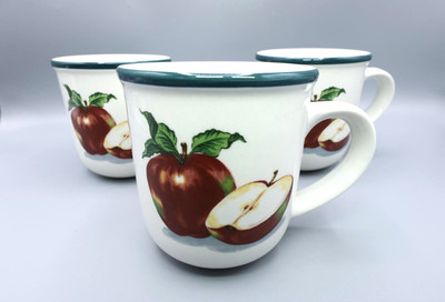 Mainstays Apple Design Keramik Tassen 3er Set 400ml Weiß Grün Tee Kaffee - sehr guter Zustand