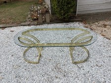 Vintage Art Deco Hollywood Regency Glass And Brass Coffee Table