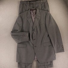 VTG Hart Schaffner Marx Suit 46L XLT 40x33 Gray Chalk Stripe 100 Wool Pleated