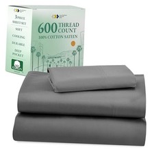 Luxury Sheet Set - 100 Cotton, 600 Thread Count Deep Pocket Twin XL 04 - Grey