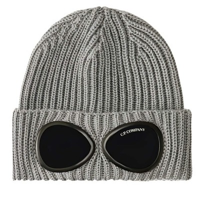 CP Company Goggle Beanie Hat in Extra Fine Merino Wool Griffin Grey