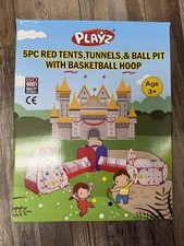5 Pc Red Tents Tunnels Ball Pit With Basketball Hoop NEW