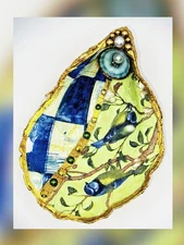 Handcrafted Decoupaged Natural Oyster Shell Ring/Trinket Dish