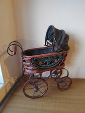 Victorian style Childs Doll Pram Wooden Metal Wicker vintage baby stroller