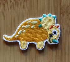 Triceratops Dinosaur Cute Cartoon Style Embroidered Iron On Patch Yellow Orange