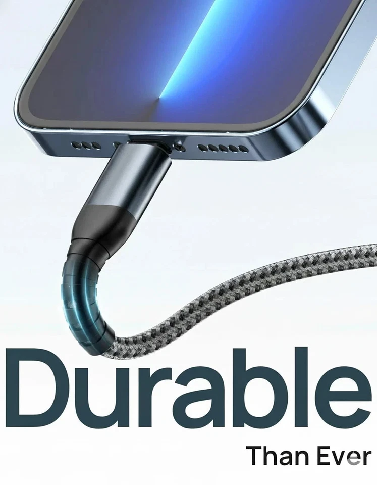 For iPhone USB Fast Charger Cable Braided 1M 2M 3M Lead 14 13 12 11 8 XR Pro Max - Image 4 of 4