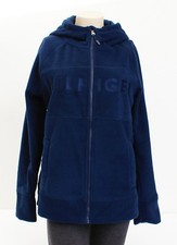 Tommy Hilfiger Signature Navy Blue Fleece Full Zip Hooded Jacket Hoodie Women's
