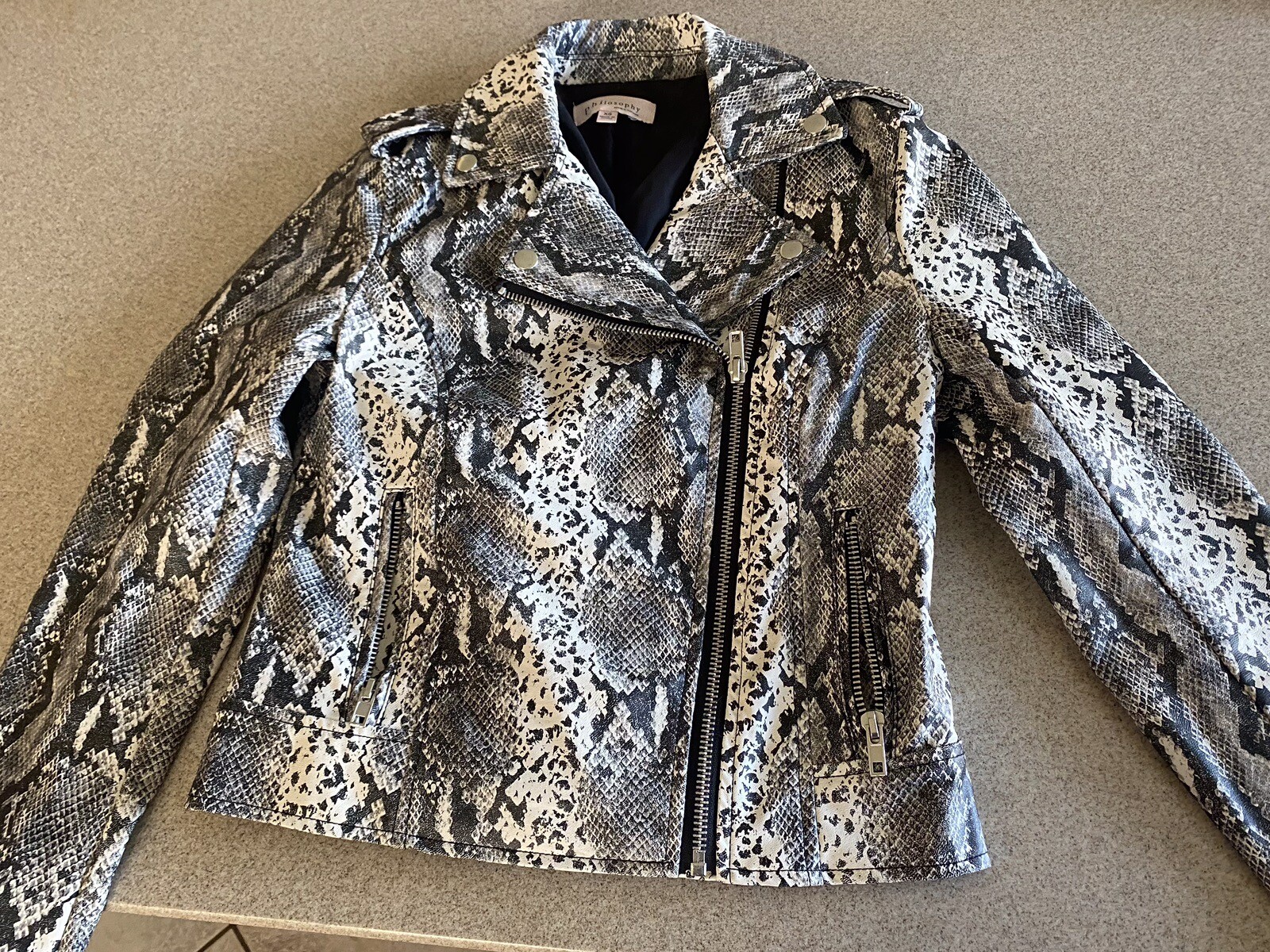 Philosophy Biker Jacket Snake Python Faux leather… - image 1