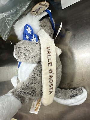 Peluche doudou chien husky RODADOU RODA gris blanc ski masque 18 cm NEUF