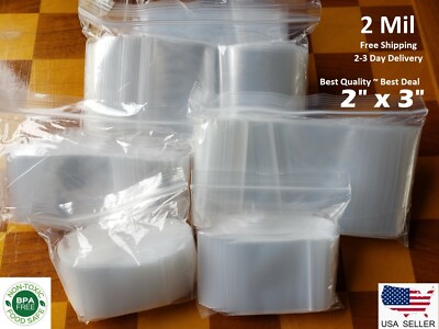 2''x 3'' CLEAR 2 MIL ZIP SEAL BAGS POLY PLASTIC RECLOSABLE LOCK MINI SMALL BAGGIES