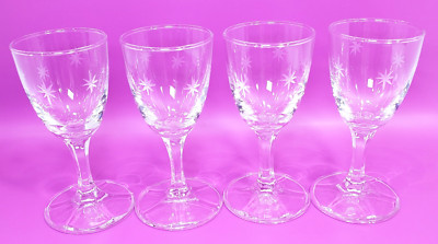 Etched Glass Starburst Cordial Sherry Glasses RETRO Set of 4