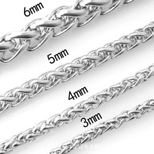 Men's Chain Stainless Steel Wheat Braided Necklace Weight 3-6mm Lenght 20-32''