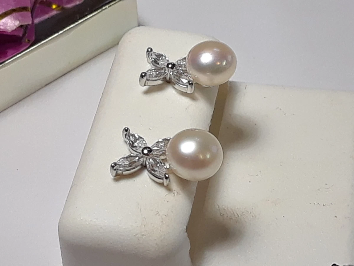 Natural Cultured Button Pearl 14Kt White Gold QVC Stud Earrings