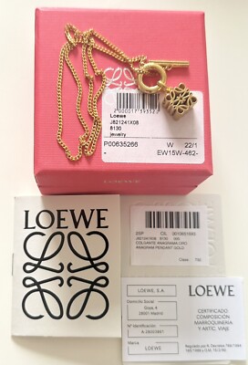 NIB AUTHENTIC LOEWE Anagram 24Kt Gold-Plated Sterling Silver NecklaceJ821241X08