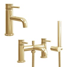 Core Brushed Brass Basin Tap & Bath Shower Mixer Tap Diamond Handles