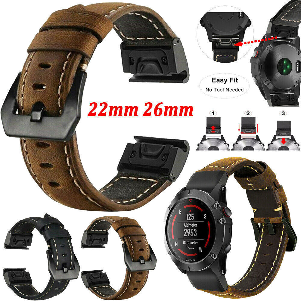 Quick Fit Leather Strap For Garmin Fenix 7X 6X Pro 5X Plus 3HR Watch  Band