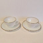 Vintage Anchor Hocking Suburbia Milk Glass Teacup And Saucer Gold Rim Set 2