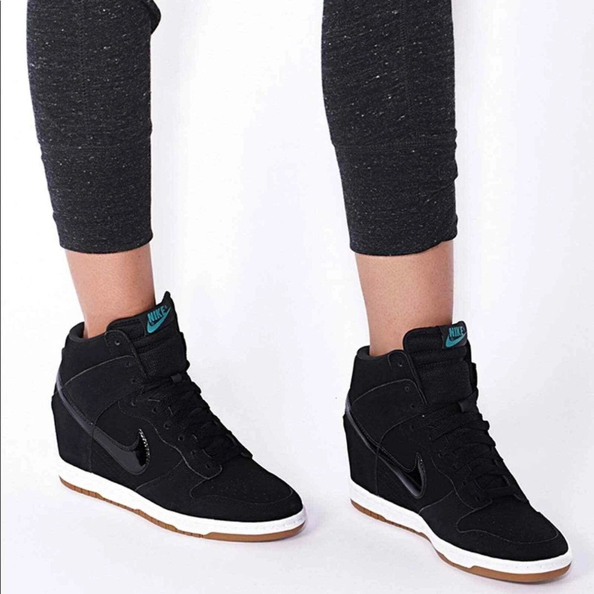 Nike Women&#039;s Sky High Essential Black Gum Wedge Sneaker | eBay