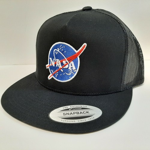 Nasa Space Embroidered Yupoong Flat Bill Mesh Snapback Cap Hat Black