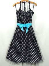 MARIPOSA Flare Dress 50's Style Prom Dance Black White Polka Dot Juniors L 13/14