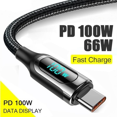 100W 5A PD USB C To USB C Cable Fast Charging Cord LED Display Type C Charger