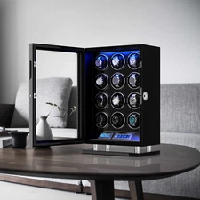 Fingerprint Unlock Automatic Rotation Watch Winder for 12 Watches Display Box