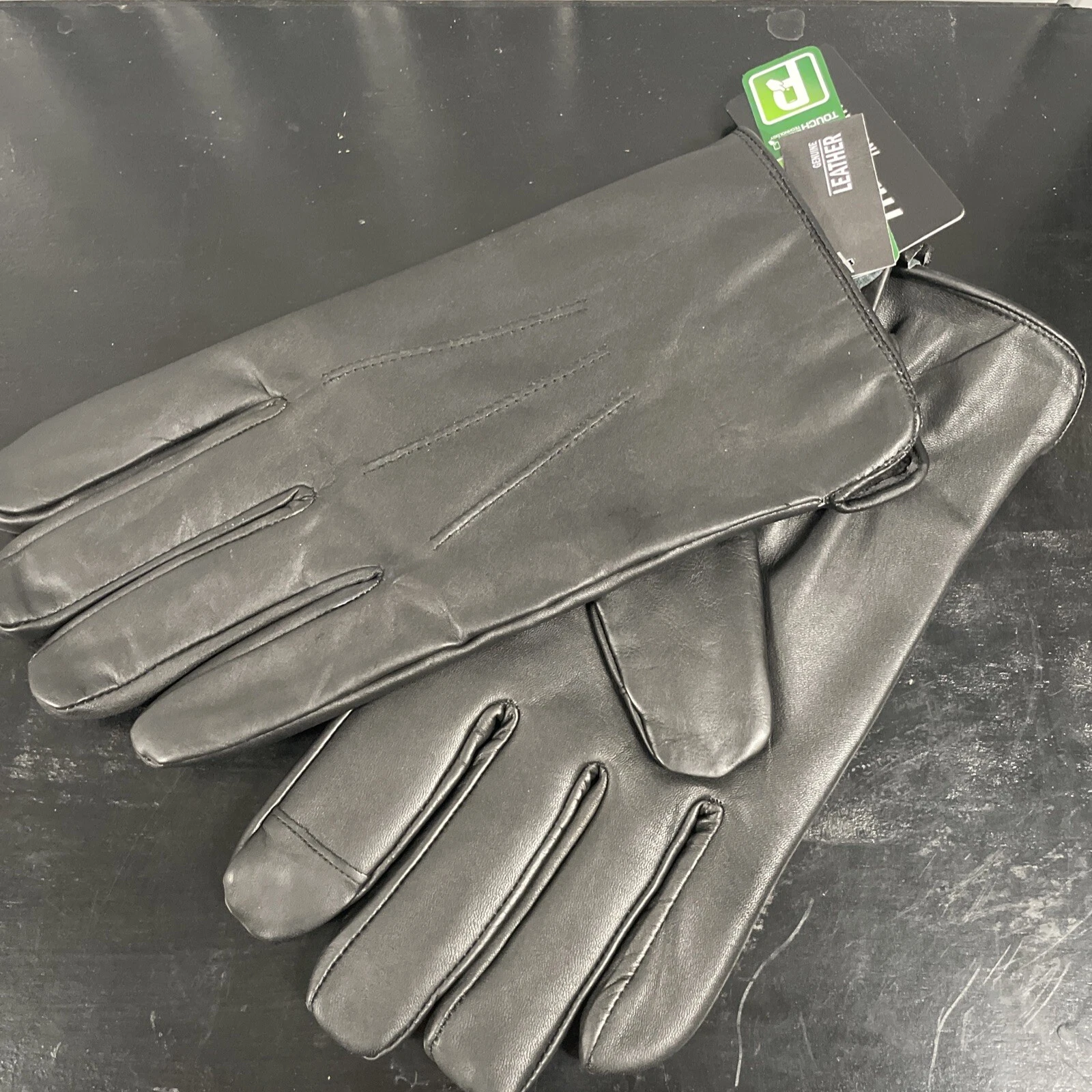 Men's Large Black Leather Lined Insulated Pro Text Touch Winter Driving Gloves