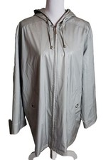 Vintage Komitor Silver Hooded Rain Jacket Sz 1x Zip-up Utility Windbreaker Coat