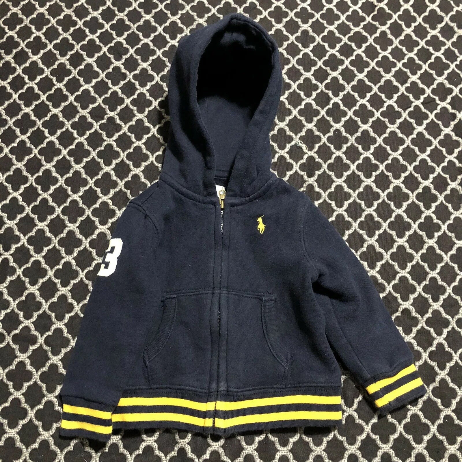 Ralph Lauren Polo Giacca Pony "Tg 6 Mesi" Blu Giallo Righe Manica Lunga