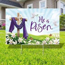 He Is Risen Easter Yard Sign Outdoor Decor with Metal Stakes for Lawn Garden