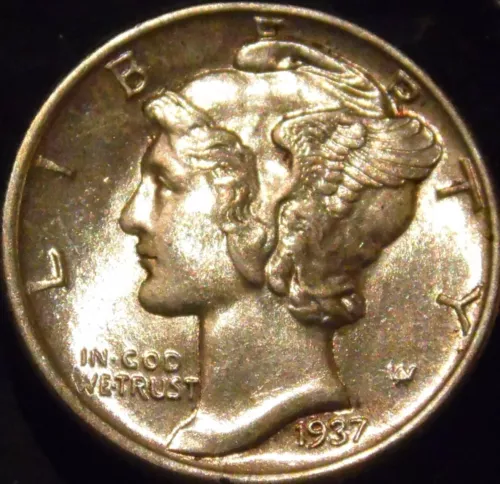 1937-P Mercury Dime Gem BU Uncirculated Full Bands