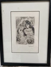 Rare Pencil Signed Litho Engraving ANDRE DIGNIMONT Decadent Parisian Couple 1920