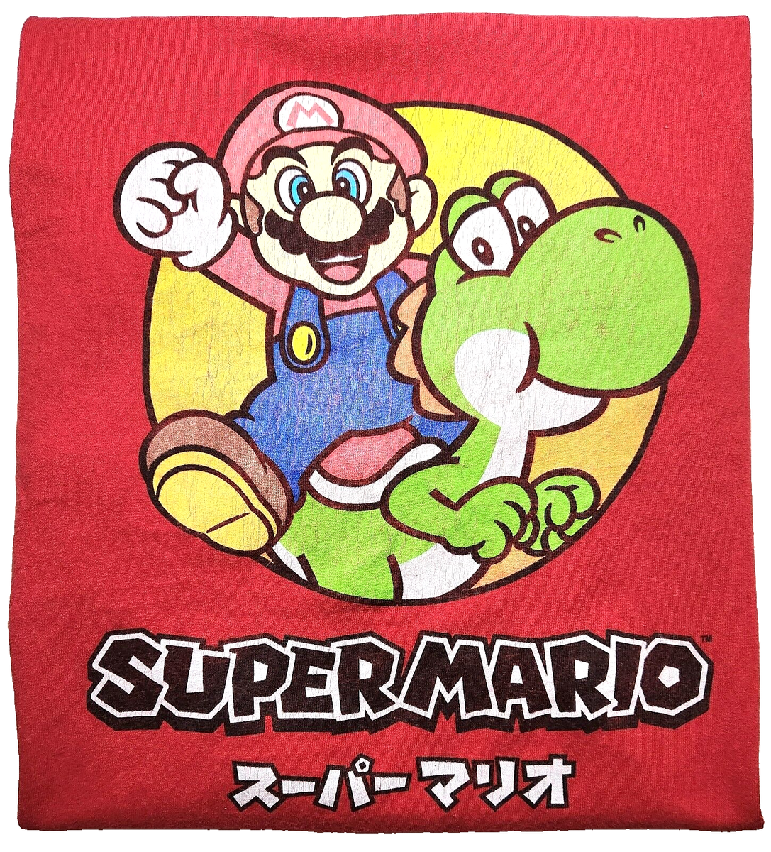Japanese Logo Super Mario + Yoshi Red Logo T-Shirt - Adult XL