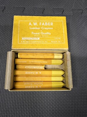 Vintage A.W. FABER Lumber Marking crayons Yellow Germany 6 Total W/box No. 01671
