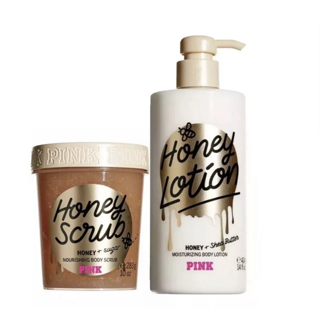 Victoria's Secret Pink Honey Moisturizing Body Lotion Body Scrub Set