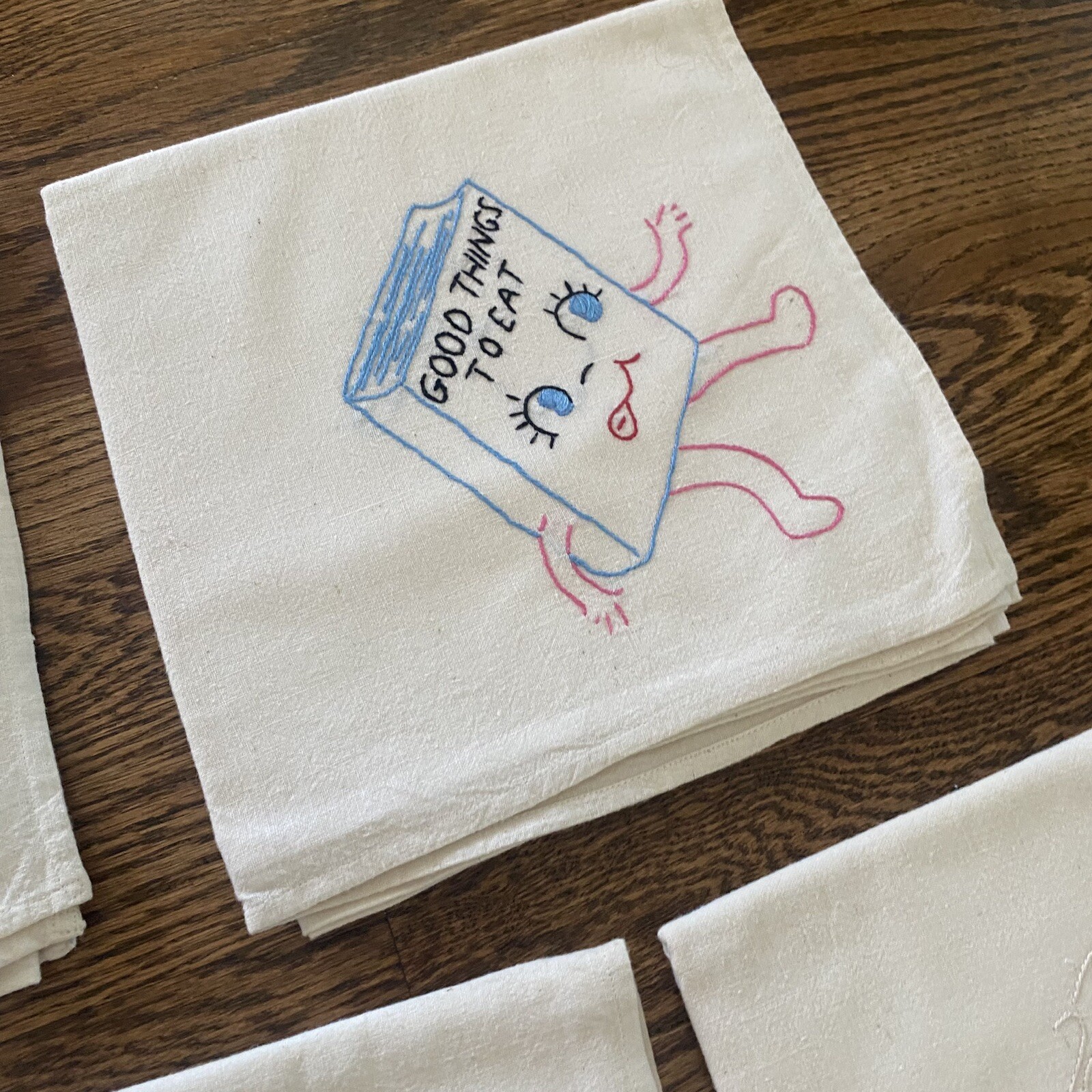 7 Vintage Feedsack Flour Sack Tea Towels Table Cups Handmade Pots 1940-50's