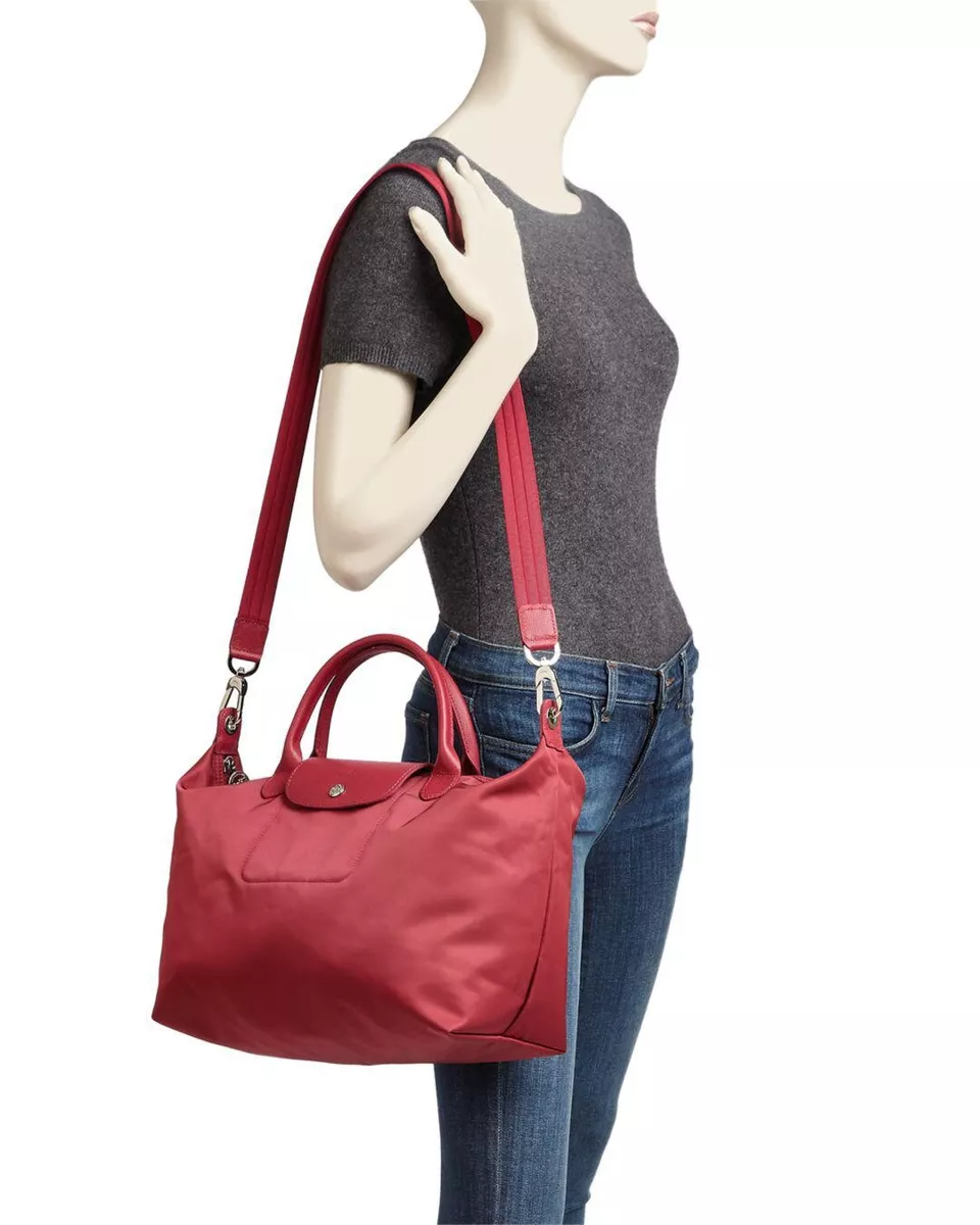 NEW Longchamp Le Pliage Neo Medium Nylon Tote - Raspberry/Silver