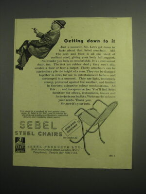 1948 Sebel Stak-a-Bye Armchair Ad - Getting down to it
