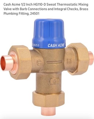 Cash Acme 1/2 Inch Thermostatic Mixing Valve with SharkBite 1, BronzeTMV HG110-D
