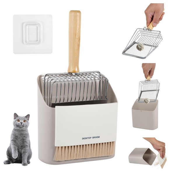 Katzenklo Schaufel Set Edelstahl Metall Schaufel Mit Halter Und BüRste, 3-Teilig-image