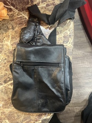 Buxton Crossbody Black Leather Travel Bag Multi-Organizer Anti-theft Purse 