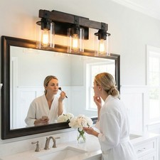 19'' Vanity Light 3 Lights Wood Glass Shade for Bathroom Mirror Wall LED Fixture