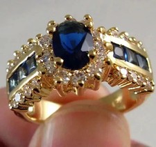 2.20Ct Oval Cut Lab Created Blue Sapphire Engagement Ring 14K Yellow Gold Plated